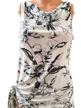 White House Black Market Black and White Floral Cowl Neck Tank